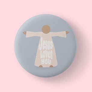 Geïllustreerde Jezus Houdt Van Jou Uitgestrekte Ar Ronde Button 5,7 Cm