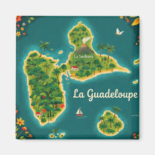 Geïllustreerde kaart Guadeloupe – Tropisch Eiland Magneet