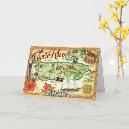 Geïllustreerde kaart Puerto Rico (Gele Bloem)