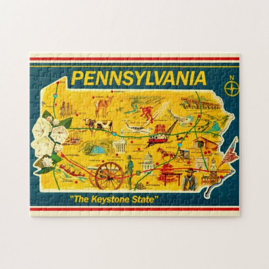 Geïllustreerde kaart van 11x14 Pennsylvania Legpuzzel (Horizontaal)
