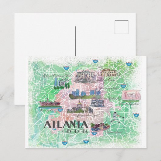 Geïllustreerde kaart van Atlanta Georgia USA  (Voorkant / Achterkant)