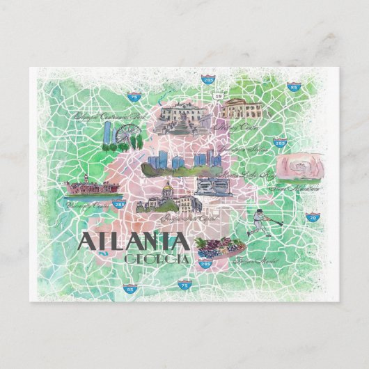Geïllustreerde kaart van Atlanta Georgia USA  (Voorkant)