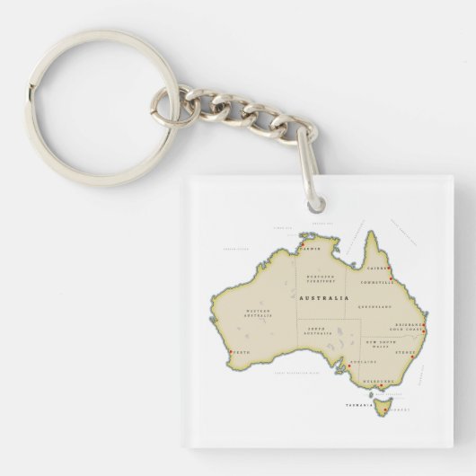 Geïllustreerde kaart van Australië Sleutelhanger (voorkant)