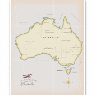 Geïllustreerde kaart van Australië Sticker