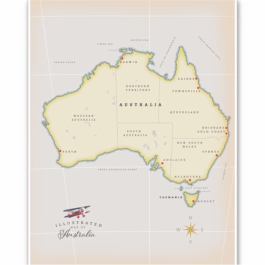 Geïllustreerde kaart van Australië Sticker (Voorkant)