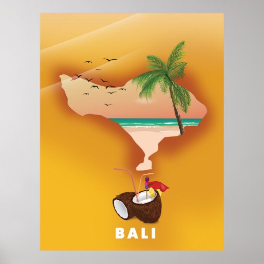 Geïllustreerde kaart van Bali Poster (Voorkant)