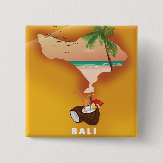 Geïllustreerde kaart van Bali Vierkante Button 5,1 Cm (Voorkant)