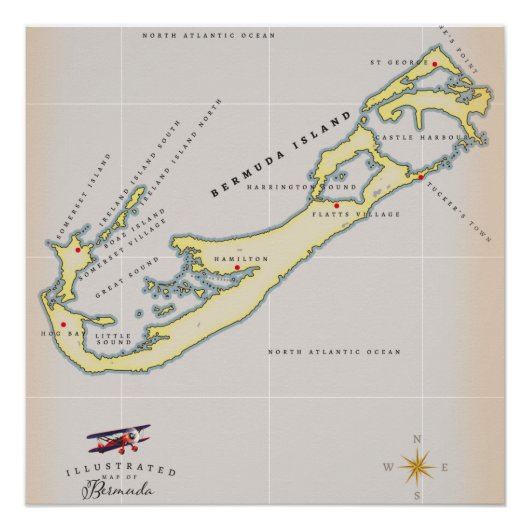 Geïllustreerde kaart van Bermuda Perfect Poster (Voorkant)