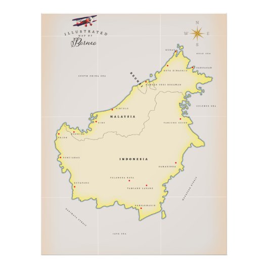 Geïllustreerde kaart van Borneo Foto Afdruk (Voorkant)