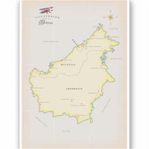 Geïllustreerde kaart van Borneo Sticker