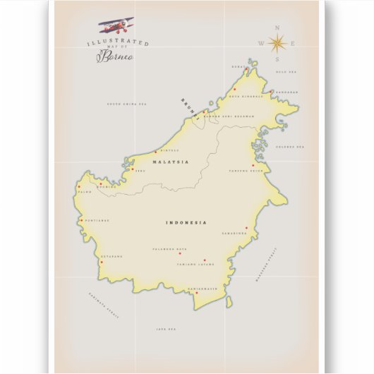 Geïllustreerde kaart van Borneo Sticker (Voorkant)