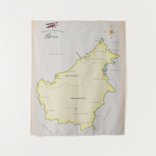 Geïllustreerde kaart van Borneo Wandkleed