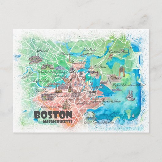 Geïllustreerde kaart van Boston Massachusetts VS (Voorkant)