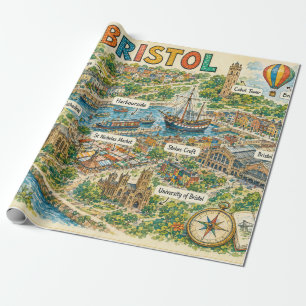 Geïllustreerde kaart van Bristol bezienswaardighed Cadeaupapier