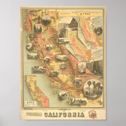 geïllustreerde Kaart van Californië Poster (Voorkant)