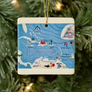Geïllustreerde kaart van Caribische eilanden  Keramisch Ornament