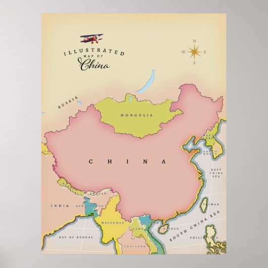 Geïllustreerde kaart van China Poster (Voorkant)