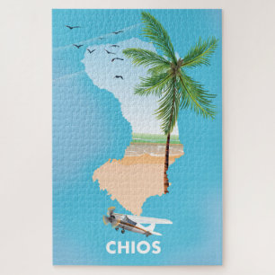Geïllustreerde kaart van Chios Griekenland. Legpuzzel
