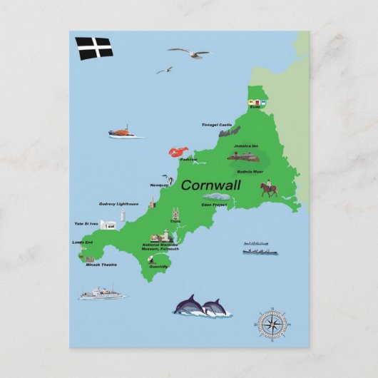 Geïllustreerde kaart van Cornwall (Voorkant)