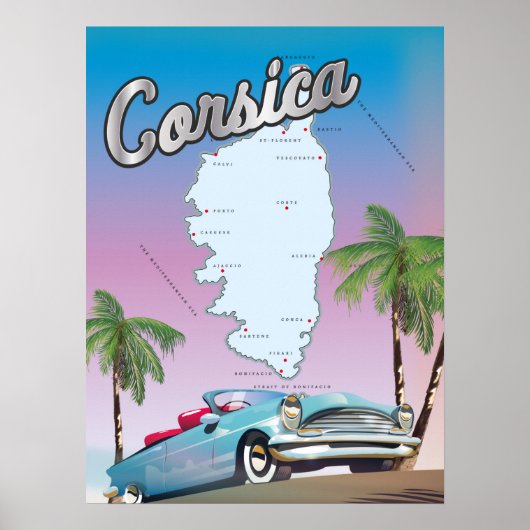 Geïllustreerde kaart van Corsica Poster (Voorkant)