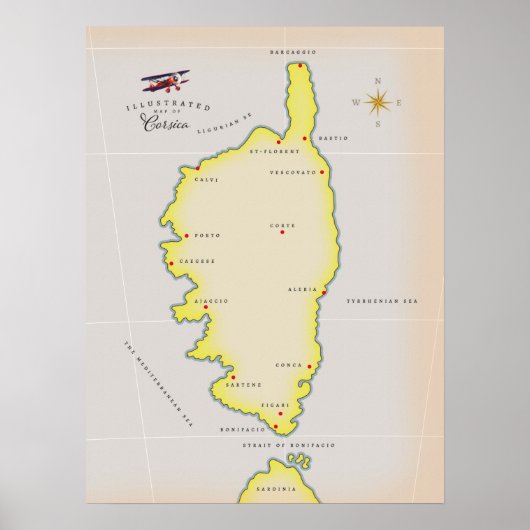 Geïllustreerde kaart van Corsica Poster (Voorkant)