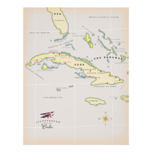 Geïllustreerde kaart van Cuba Foto Afdruk
