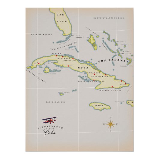 Geïllustreerde kaart van Cuba Perfect Poster (Voorkant)