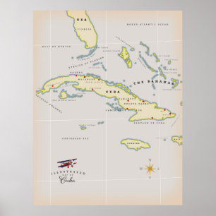 Geïllustreerde kaart van Cuba Poster