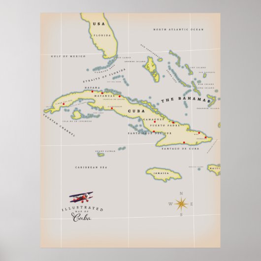 Geïllustreerde kaart van Cuba Poster (Voorkant)
