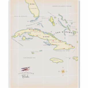 Geïllustreerde kaart van Cuba Sticker