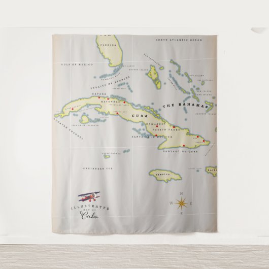 Geïllustreerde kaart van Cuba Wandkleed (Voorkant)