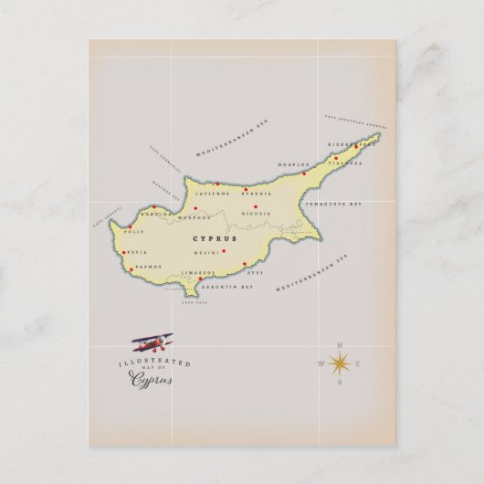 Geïllustreerde kaart van Cyprus. (Voorkant)