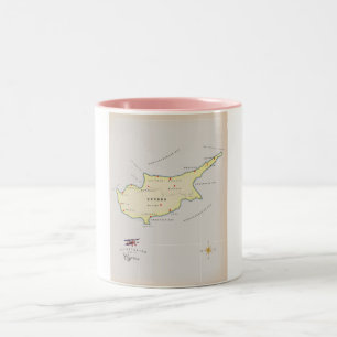 Geïllustreerde kaart van Cyprus. Tweekleurige Koffiemok