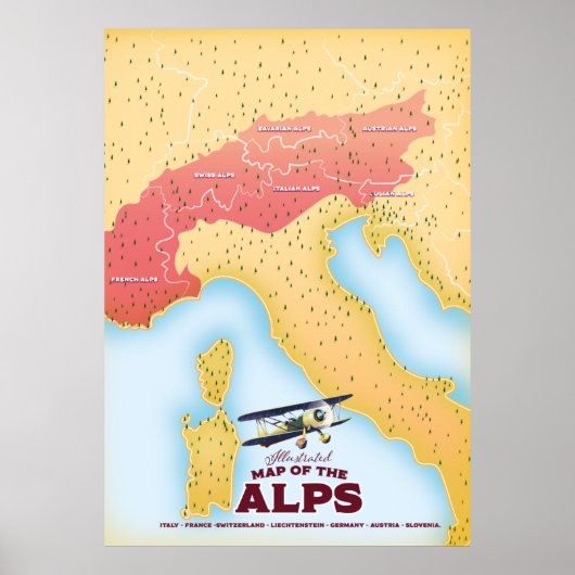 Geïllustreerde kaart van de Alpen Poster (Voorkant)
