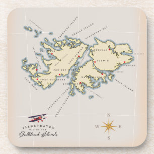 Geïllustreerde kaart van de Falklandeilanden. Bier Onderzetter