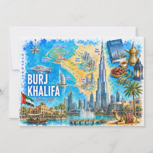 Geïllustreerde kaart van Dubai VAE Ansichtkaart Bu