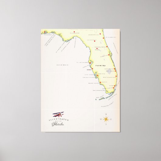 Geïllustreerde kaart van Florida Canvas Afdruk (Voorkant)