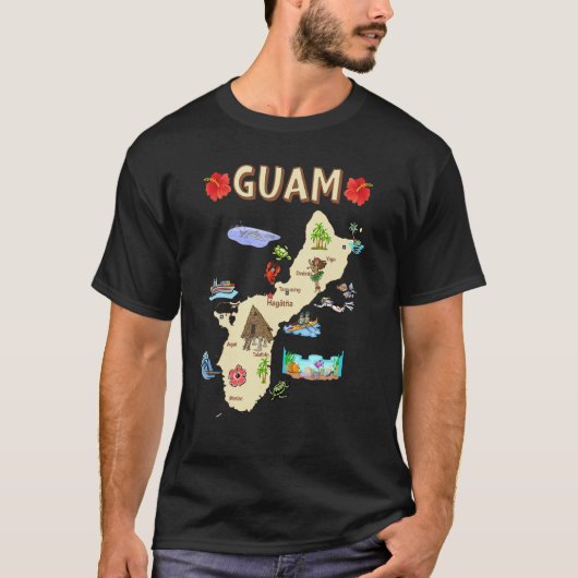 Geïllustreerde kaart van Guam met de grote steden  T-shirt (Voorkant)