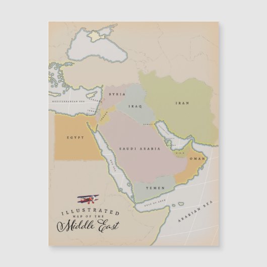 Geïllustreerde kaart van het Midden-Oosten. (Voorkant)