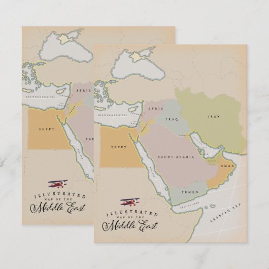 Geïllustreerde kaart van het Midden-Oosten. (Voorkant / Achterkant)