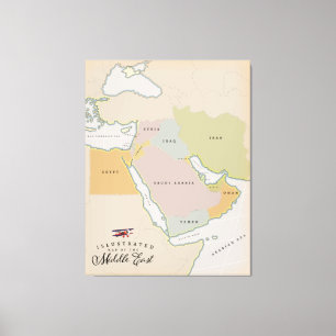 Geïllustreerde kaart van het Midden-Oosten. Canvas Afdruk