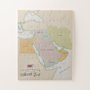 Geïllustreerde kaart van het Midden-Oosten. Legpuzzel
