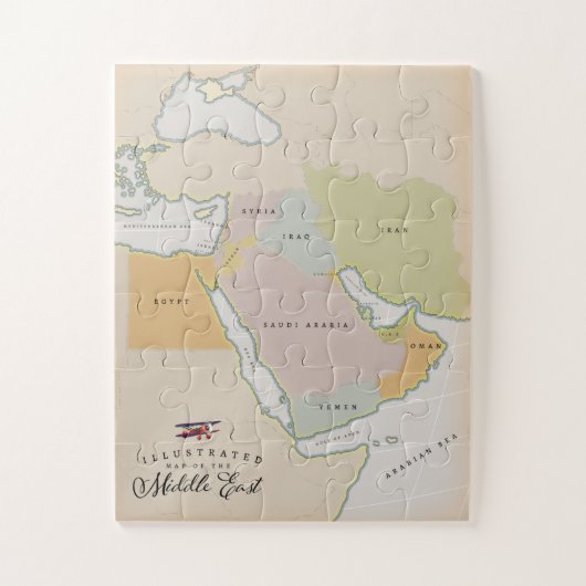 Geïllustreerde kaart van het Midden-Oosten. Legpuzzel (Verticaal)