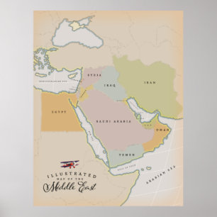 Geïllustreerde kaart van het Midden-Oosten. Poster
