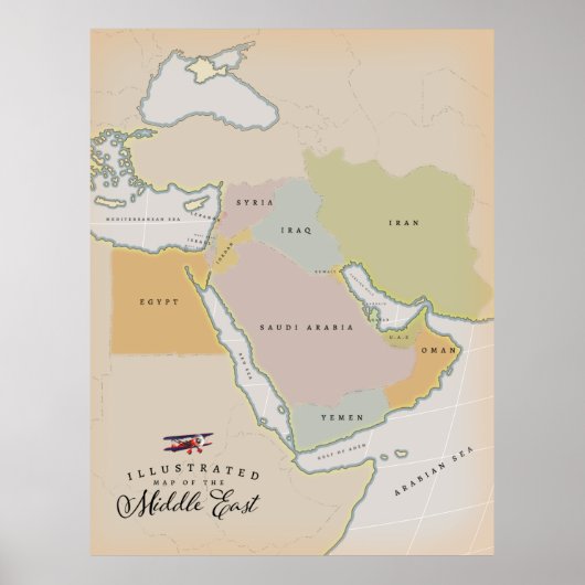 Geïllustreerde kaart van het Midden-Oosten. Poster (Voorkant)
