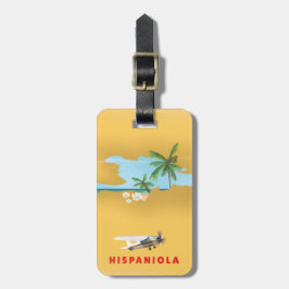 Geïllustreerde kaart van Hispaniola-afdruk. Bagagelabel