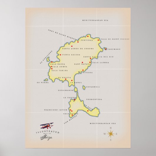 Geïllustreerde kaart van Ibiza Poster (Voorkant)