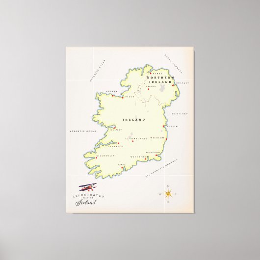 Geïllustreerde kaart van Ierland Canvas Afdruk (Voorkant)