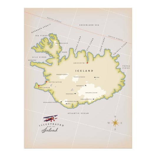 Geïllustreerde kaart van IJsland Foto Afdruk (Voorkant)