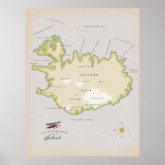 Geïllustreerde kaart van IJsland Poster (Voorkant)